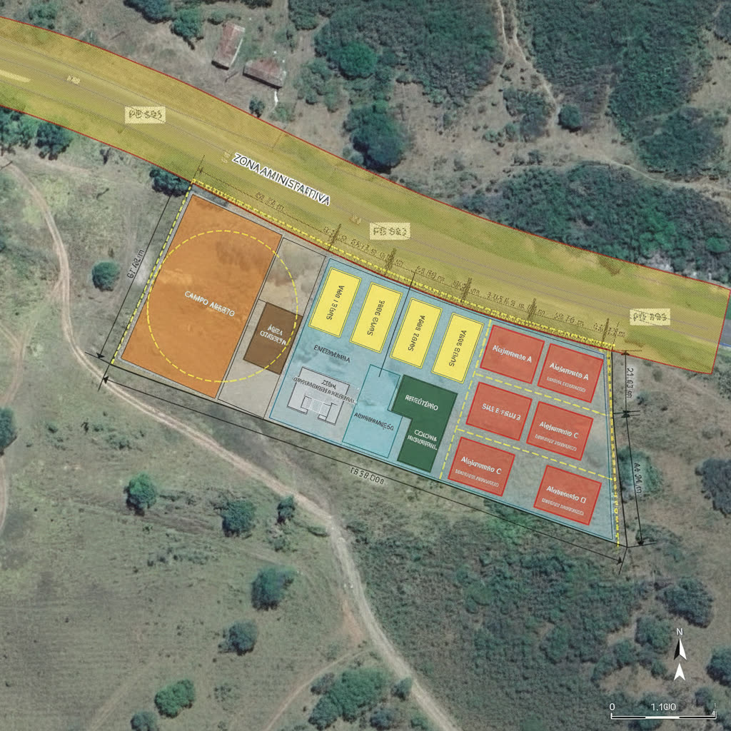 O terreno real em Massaranduba/PB, com o masterplan sobreposto